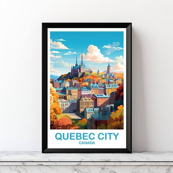 Quebec City Canada Old Town Autumn Rooftops Vintage Travel Poster