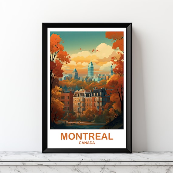 Montreal Canada Autumn Skyline Golden Fall City Travel Poster