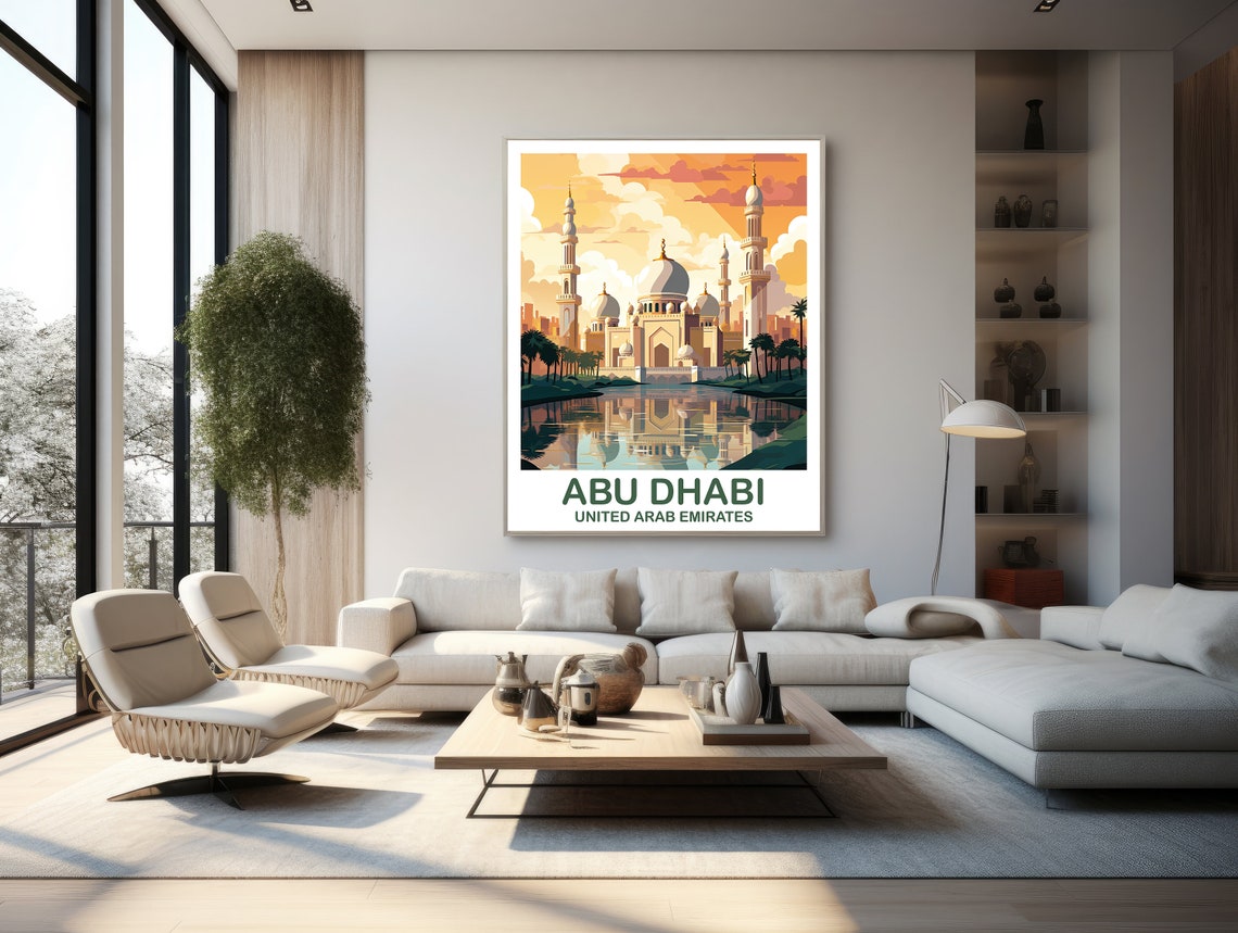 Abu Dhabi Grand Mosque Sunset United Arab Emirates Travel Poster - Image 3