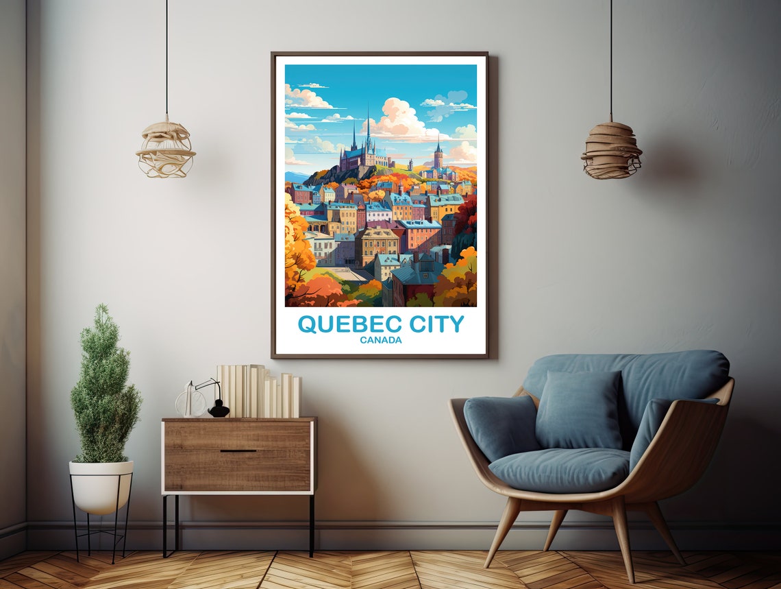 Quebec City Canada Old Town Autumn Rooftops Vintage Travel Poster - Image 3