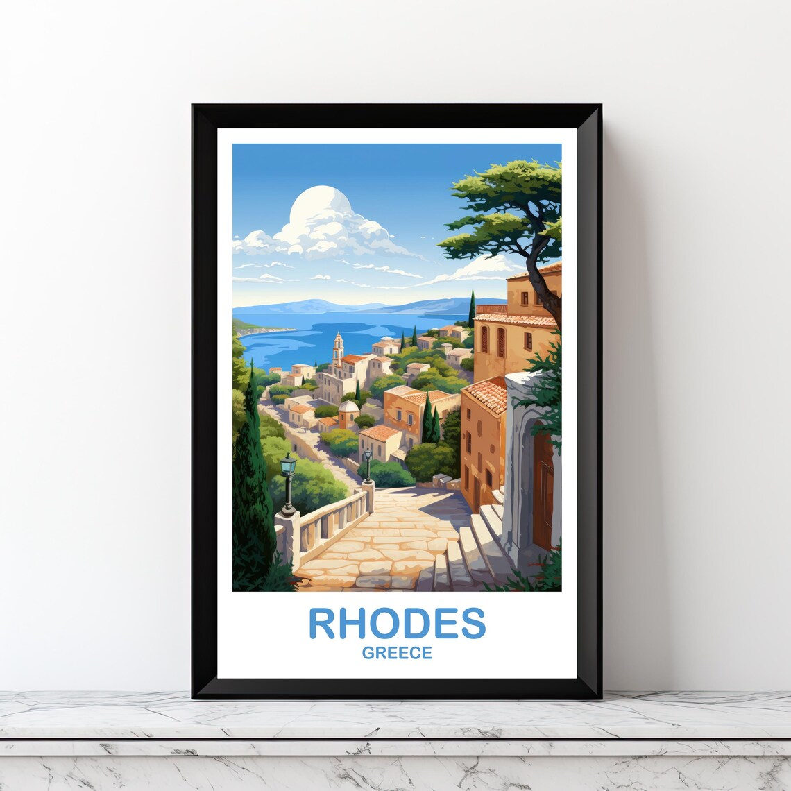 Rhodes Greece Travel Poster, European Vacation Art