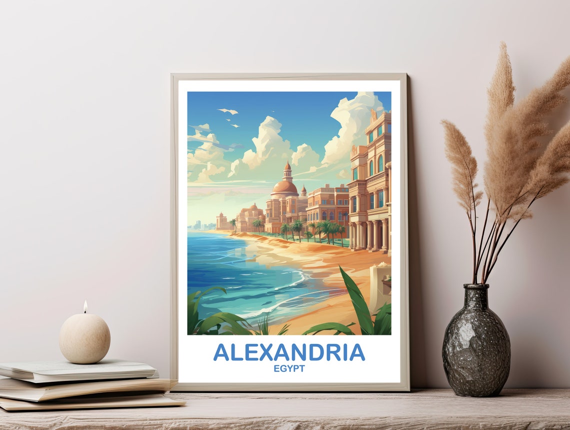 Alexandria Egypt Seaside Dome Buildings Sunny Day Travel Poster - Image 3