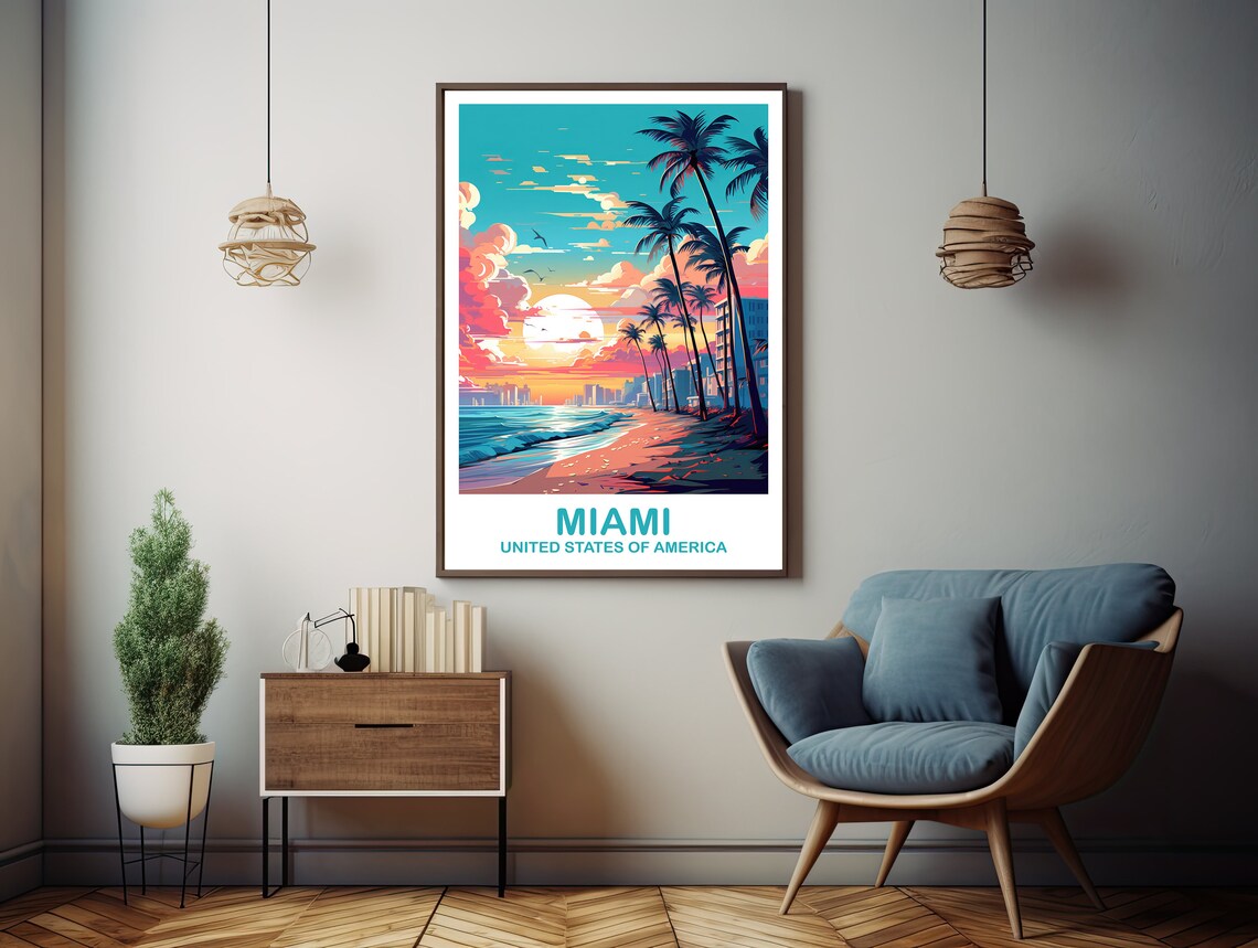 Miami Travel Poster, Florida City Skyline Art - Image 3