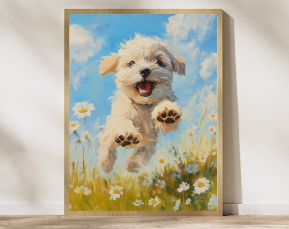 Colorful Puppy Wall Art Colorful Dog Print Oil Painting Playful Dog Art Print Nursery Wall Decor Cute Dog Wall Art Preppy Room Decor