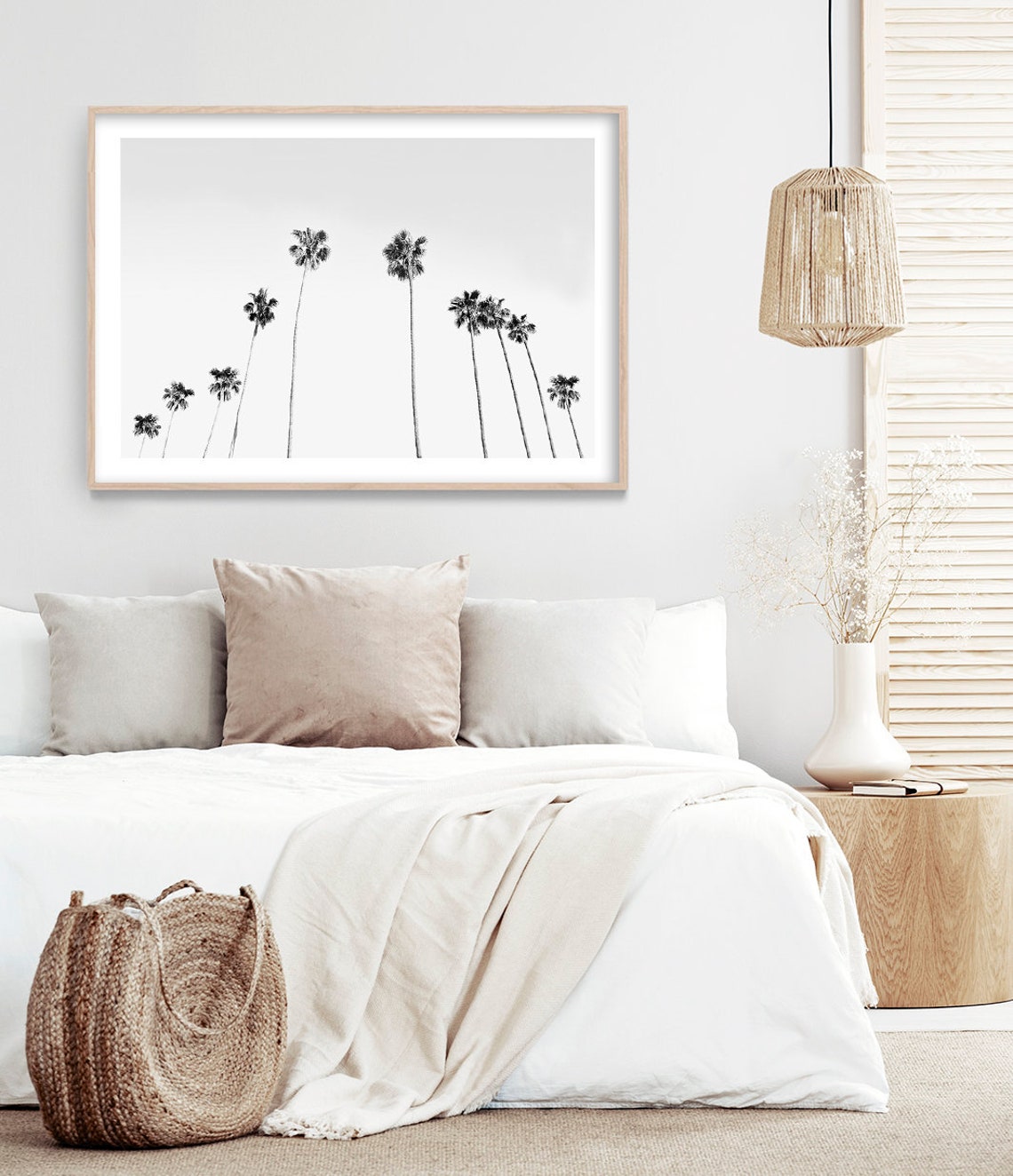 California Black And White Tall Palm Trees Minimal White Sky Poster - Image 3