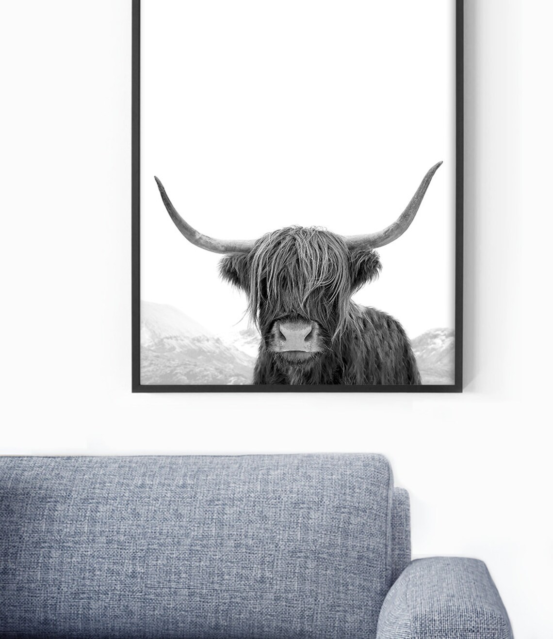 Highland Cow Black And White Animal Art Print - Image 3