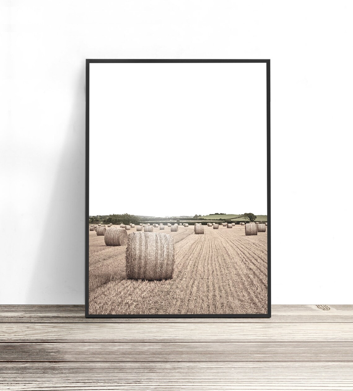 Hay Bales Harvest Field Sepia Landscape Farm Country Photography Print