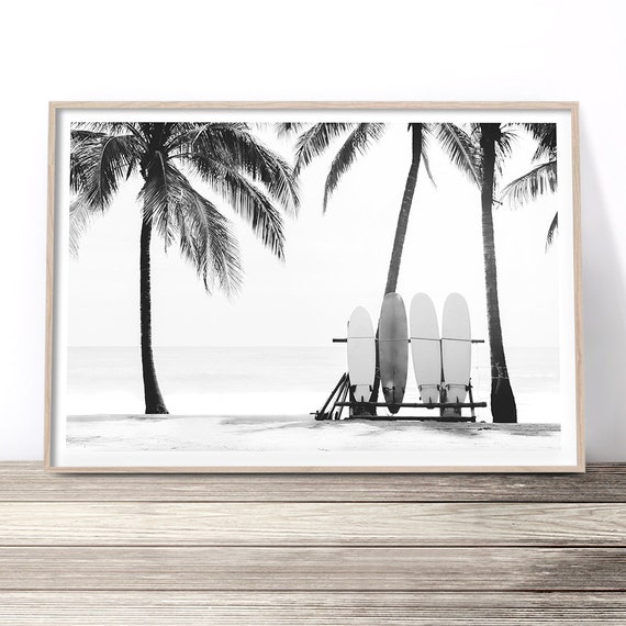 Surf Print Tropical Beach Wall Art Coastal Artwork Surfing Photography Surfboard Poster Surfer Decor Ocean Palm Trees Summer Pictures