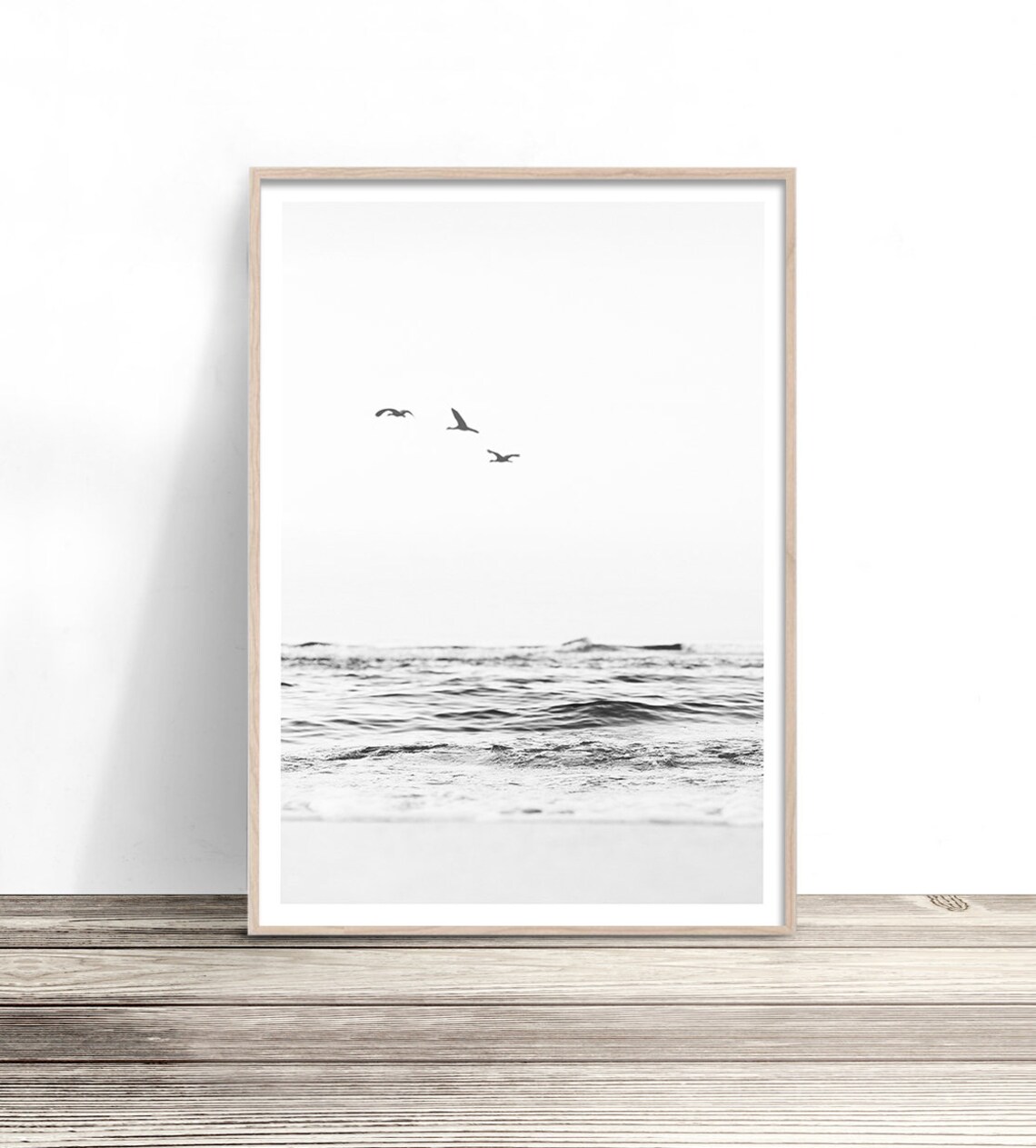 Black and White Beach Ocean Photography Art Print