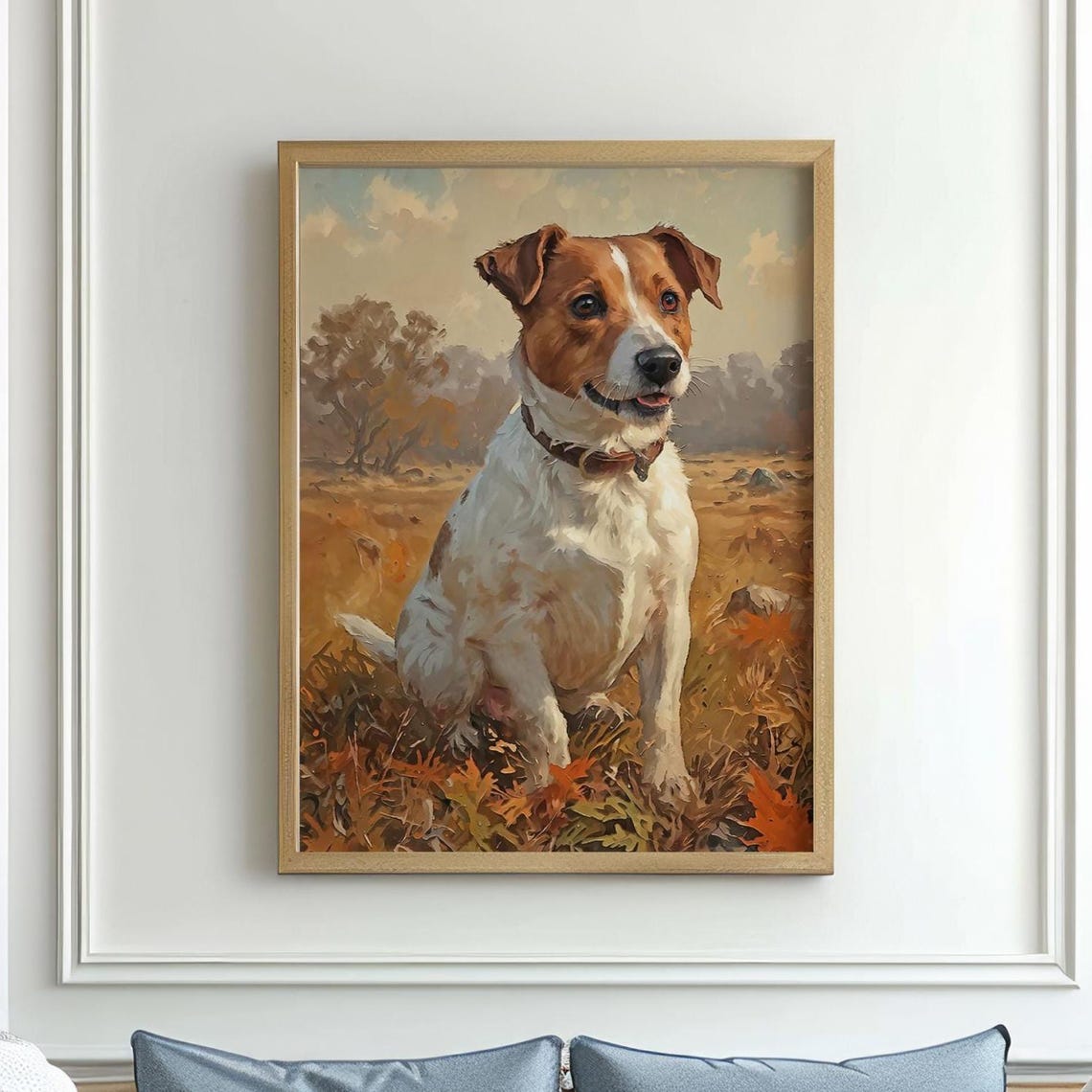 Jack Russell Terrier Rustic Painting Sitting Pup Autumn Print