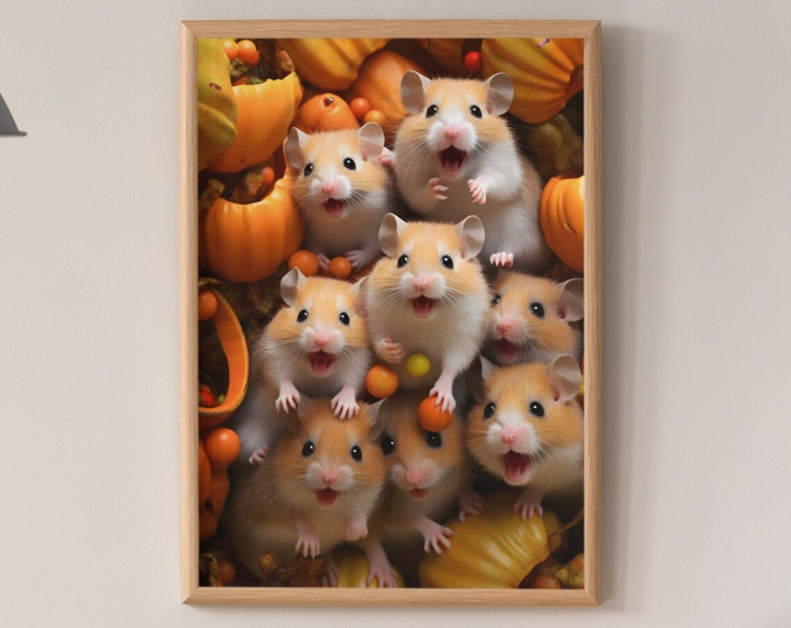 Halloween Hamsters Pumpkins Cute Fall Pet Photo Fun Art Print