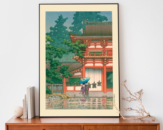 Vintage Japanese Temple Art Print Vintage Woodblock Art Kasuga Shrine By Kawase Hasui Cool Japandi Decor Zen Poster