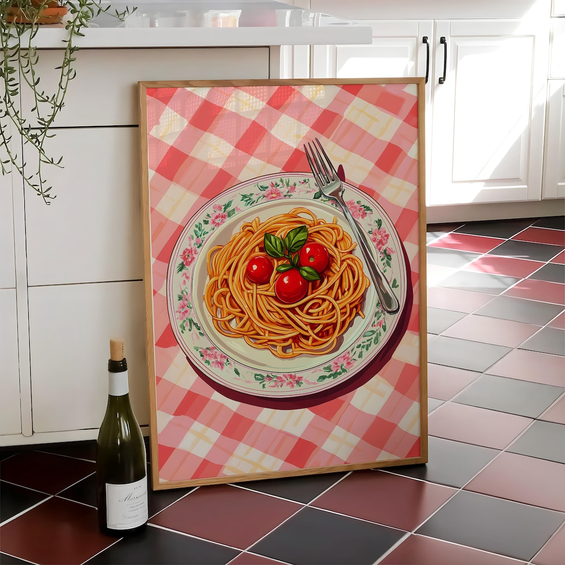 Italian Spaghetti Illustration Vintage Food Art Retro Kitchen Poster