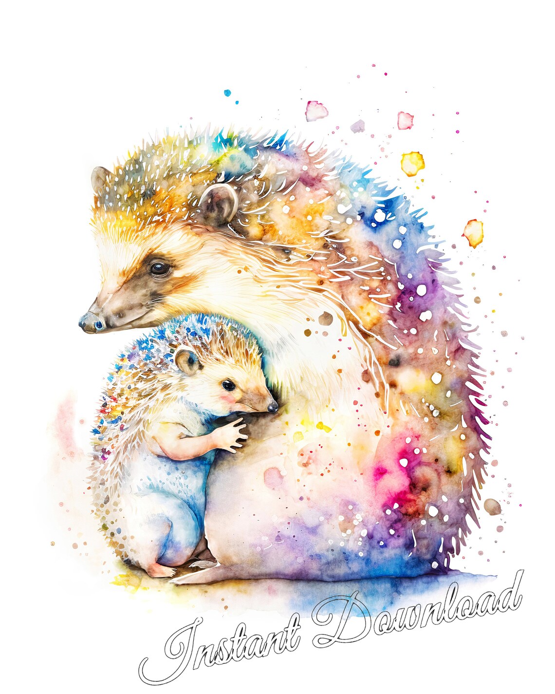 Mother And Baby Hedgehog Watercolor Art Print - Image 2