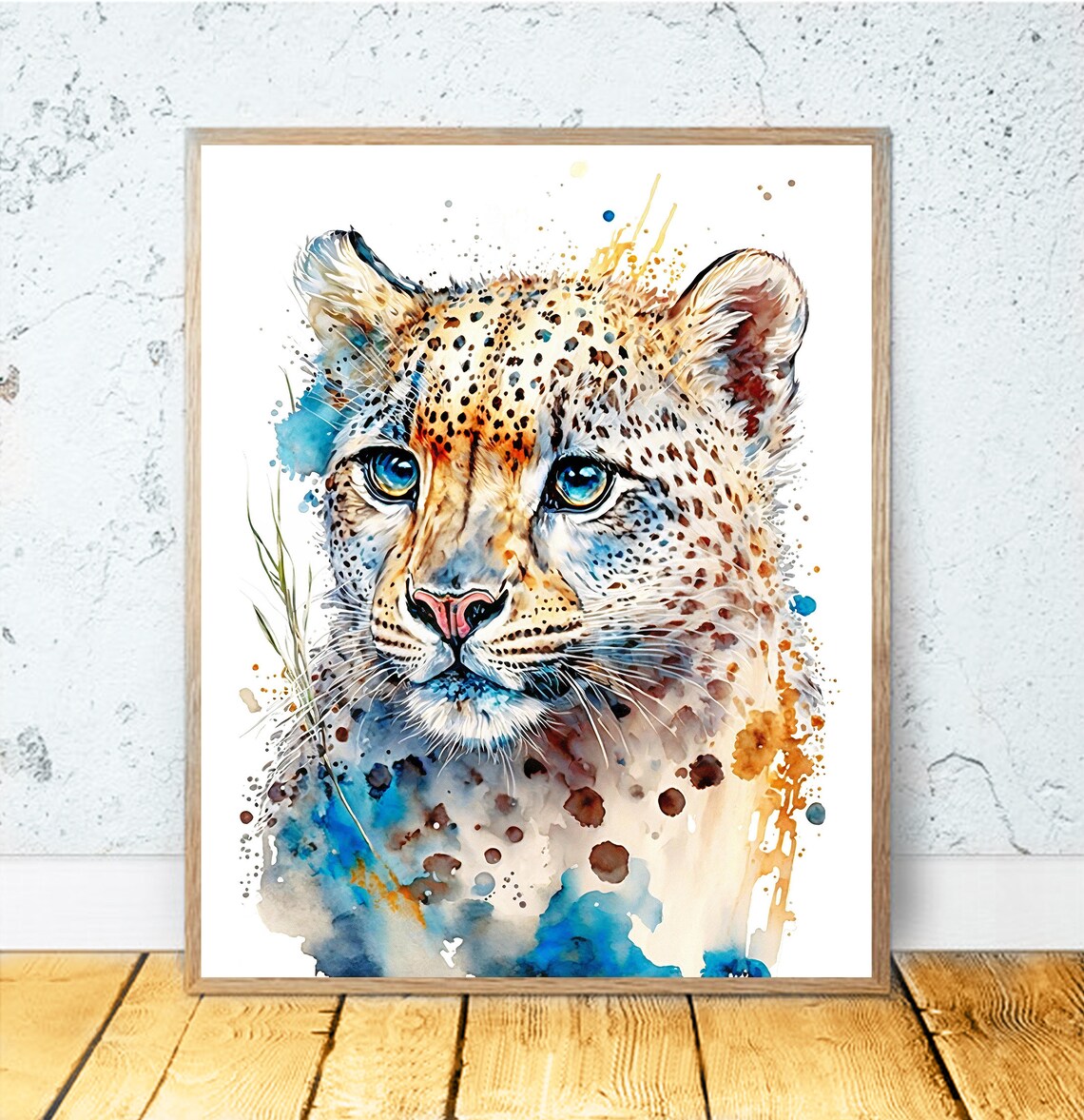 Snow Leopard Watercolor Leopard Poster, Wildlife Decor