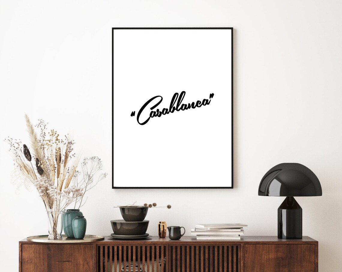 Casablanca Minimalist Script Word Movie Film Title Print Wall Art
