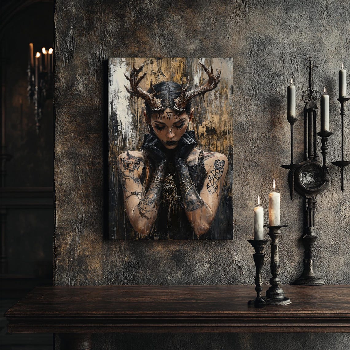 Horned Witch Tattooed Goth Girl Dark Occult Fantasy Art Print - Image 6