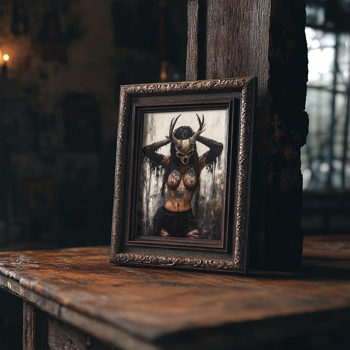 Norse Witch Art Print, Creepy Occult Goth Woman - Image 5