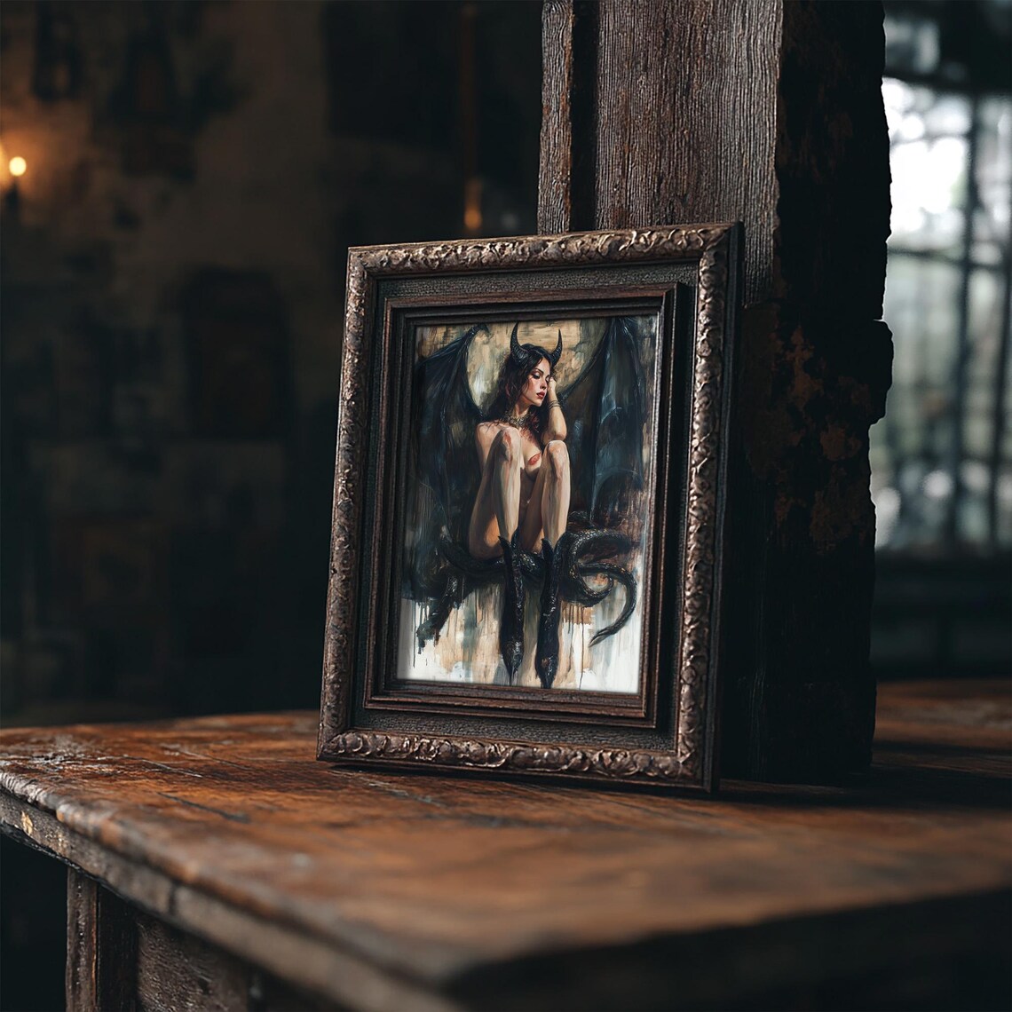 Lilith Nude Goddess Fantasy Art Print, Horned - Image 2