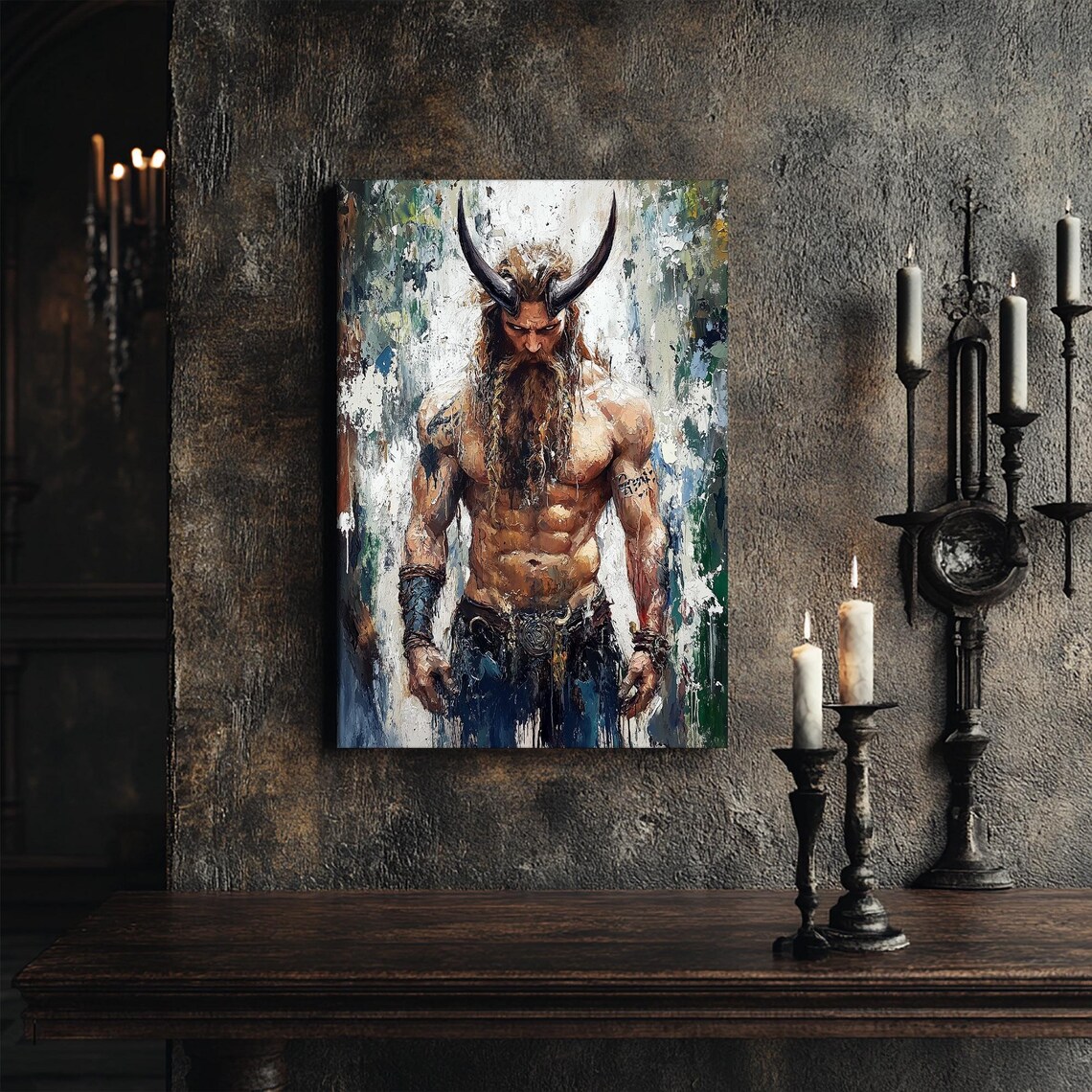Loki Norse God Horned Warrior Viking Mythology Oil Painting Print - Image 6