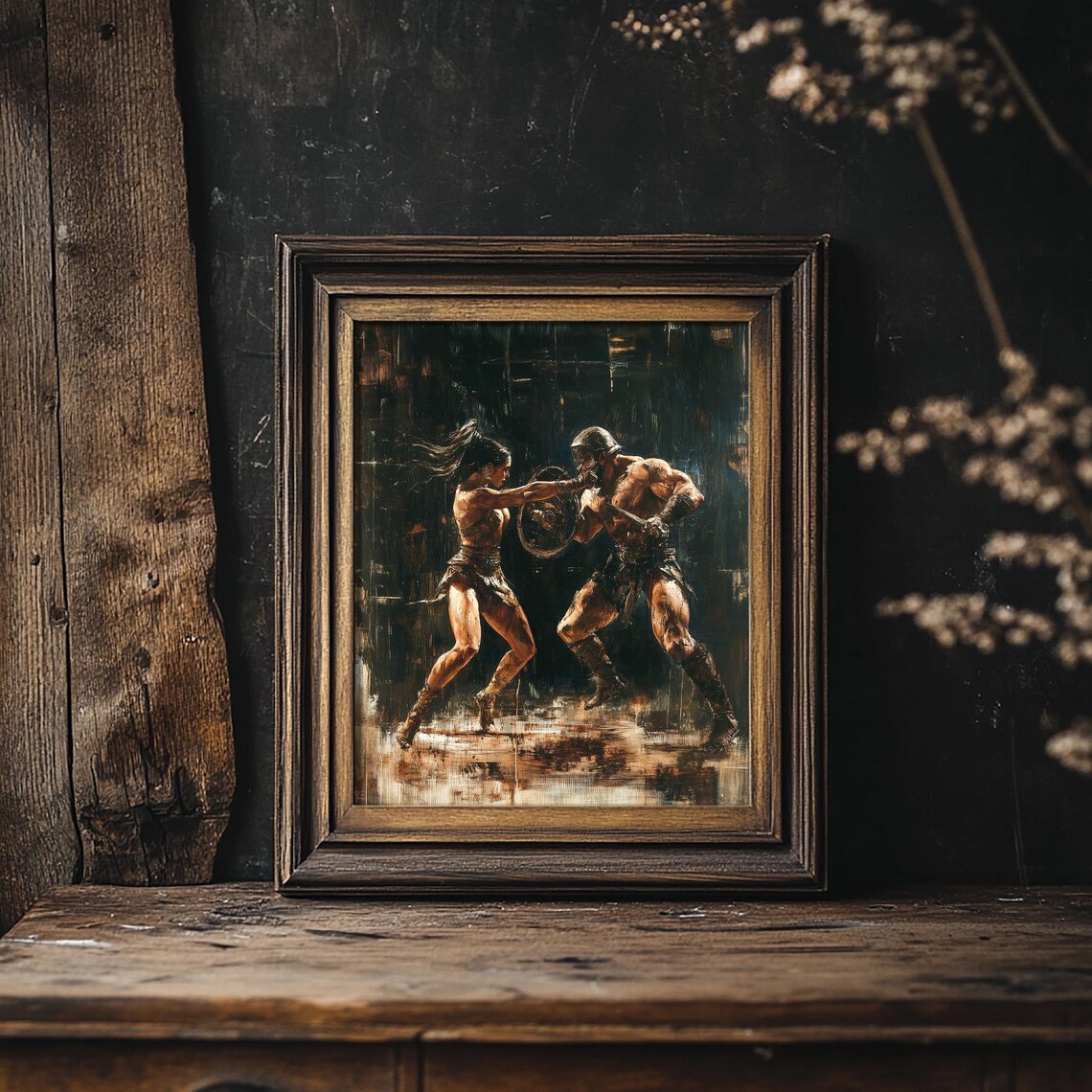 Gladiators Male Vs Female, Fantasy Art Print - Image 2