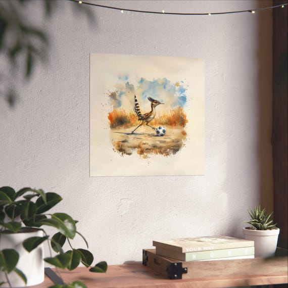 Soccer Road Runner Maximalist Eclectic Sports Poster Print Rugged Football Airbnb Childrens Art Fantasy Nature Rustic Wall Decor