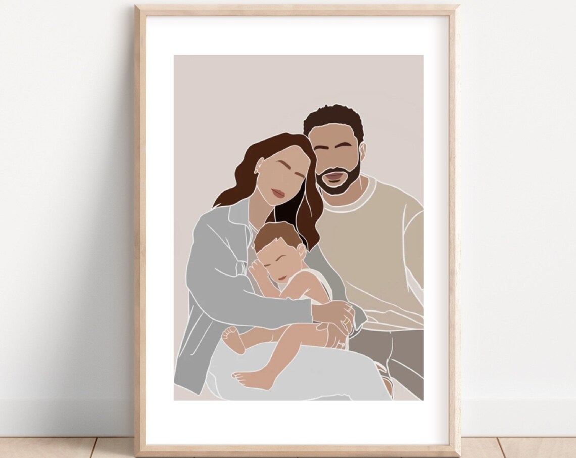 Custom Faceless Family Portrait Poster Minimalist Line Art Sketch