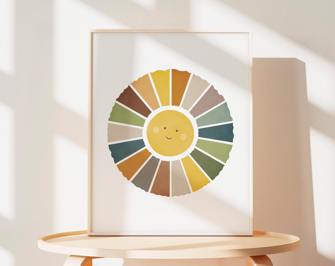 Smiling Sun Earth Tone Rays Nursery Playroom Wall Decor Poster
