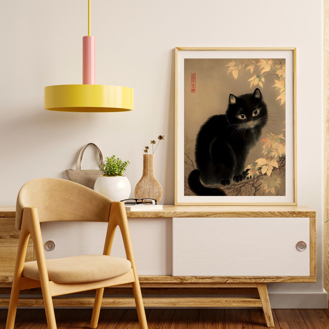 Japanese Cat Poster, Black Cat Oriental Art Print - Image 4
