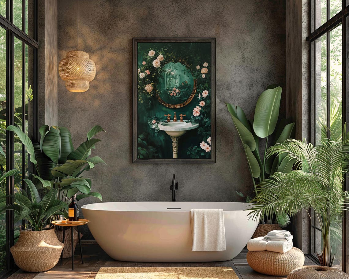 Floral Bathroom Botanical Art Print, Cottagecore Vintage - Image 3