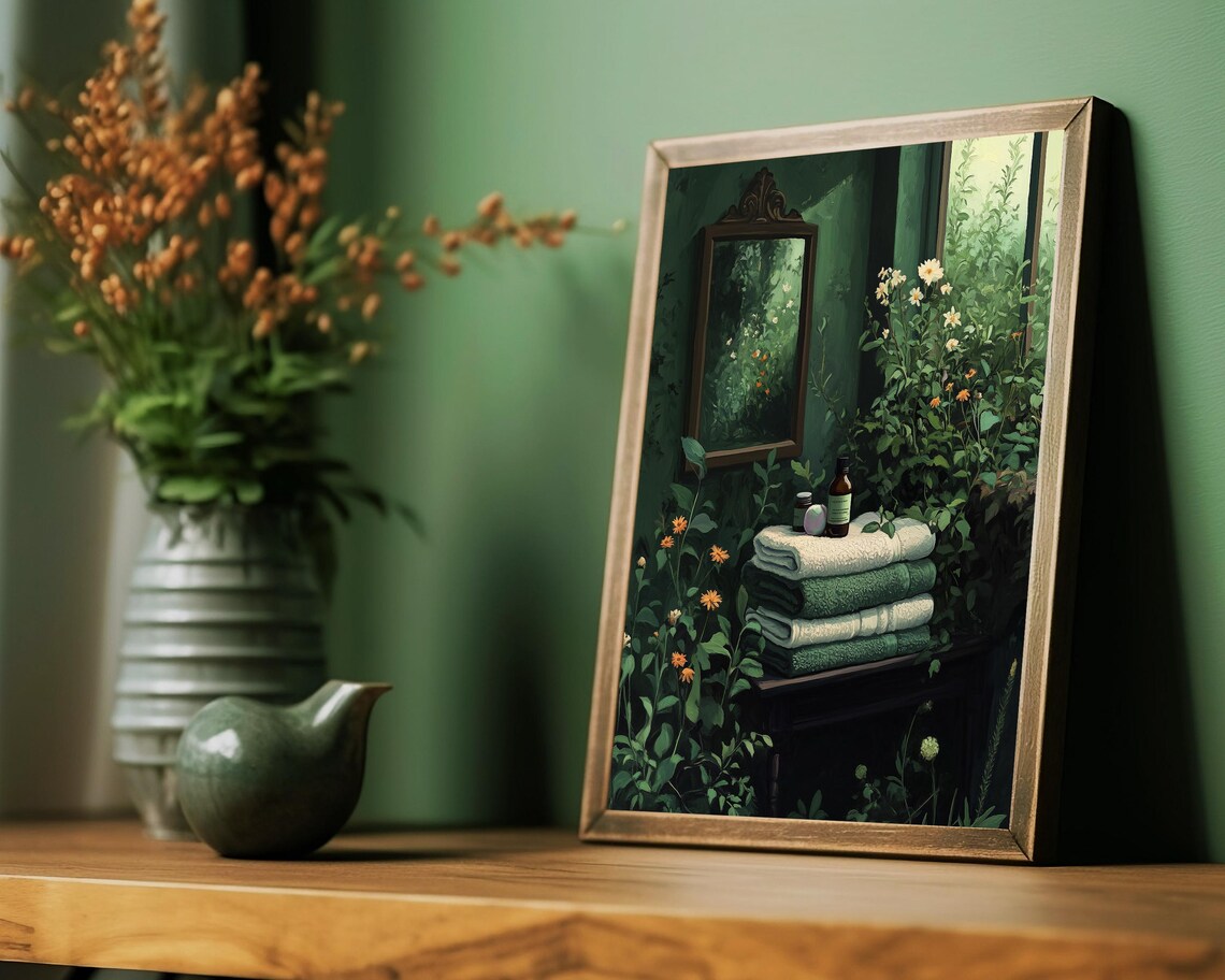 Botanical Wildflowers Bathroom Wall Art Print, Dark Green - Image 3
