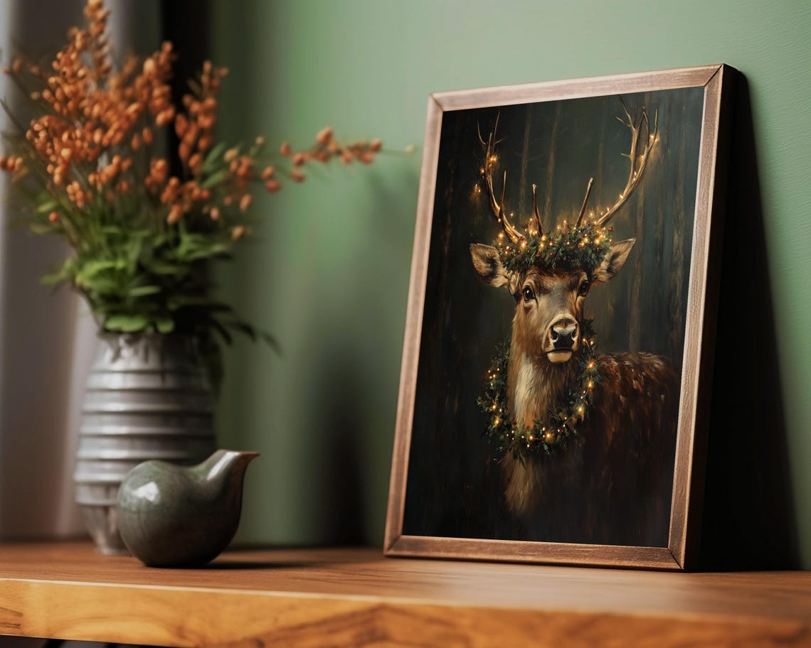 Reindeer Vintage Christmas Poster, Dark Academia - Image 2