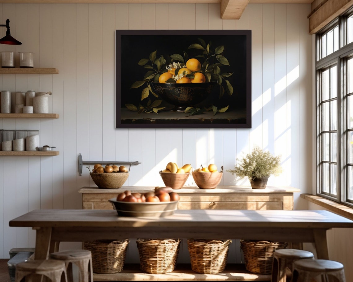 Oranges Vintage Citrus Still Life, Rustic Kitchen Art Print - Image 3