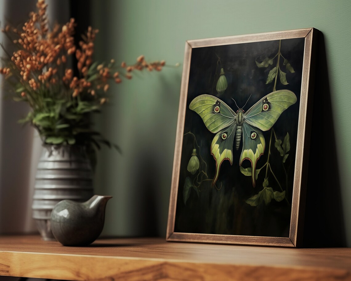Luna Moth Botanical Gothic Art Print, Whimsigoth - Image 2