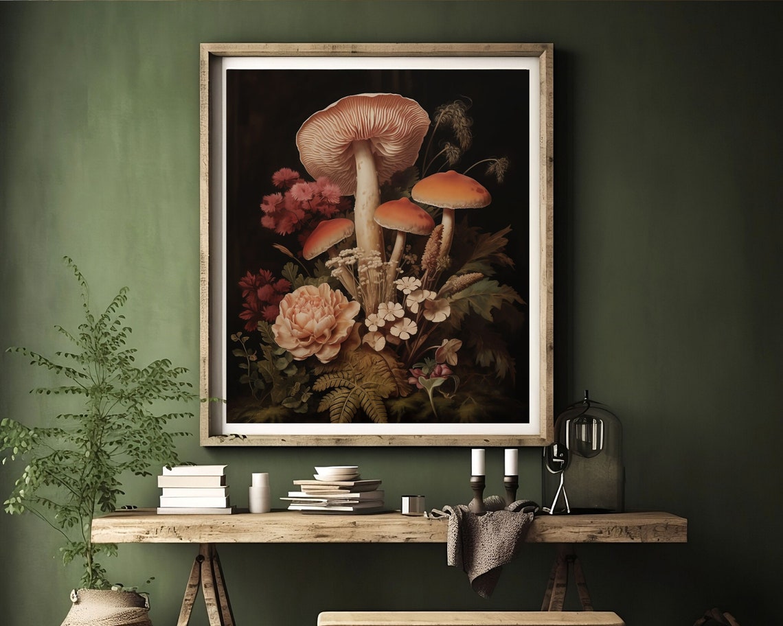 Dark Floral Mushrooms Cottagecore Botanical Art Print - Image 4