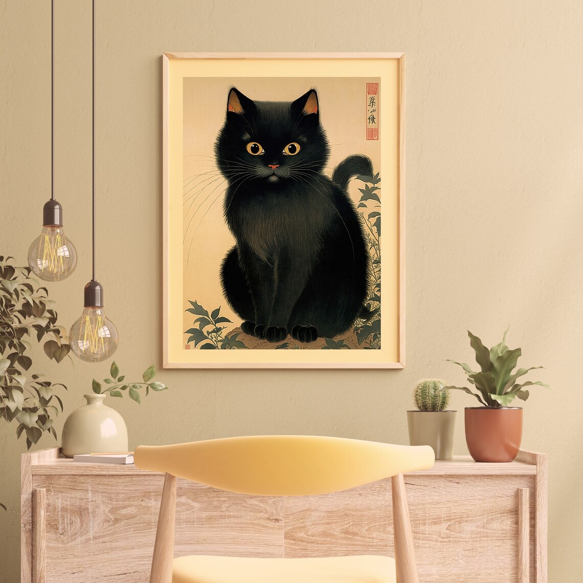 Black Cat Portrait In Japanese Woodblock Ukiyo E Style Art Poster - Image 2