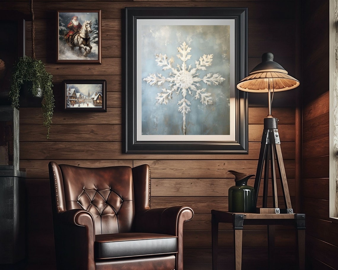 Vintage Snowflake Holiday Art Print, Nordic Farmhouse - Image 2