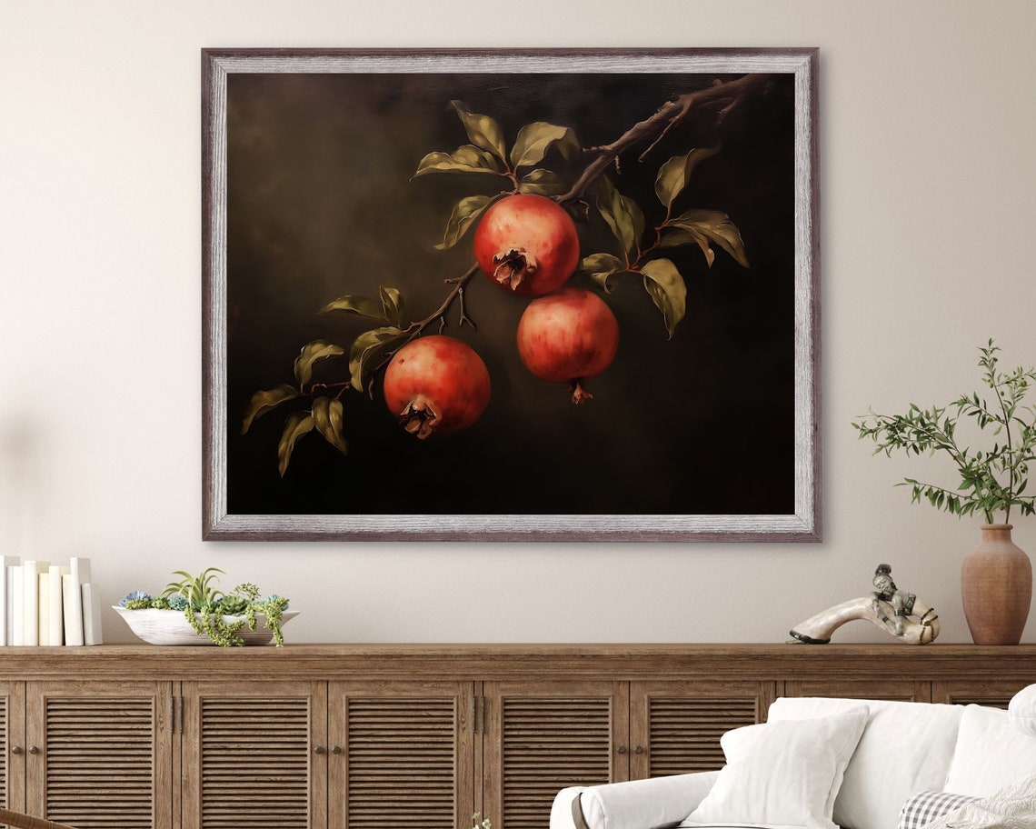 Pomegranates Vintage Still Life Art Print, Rustic Farmhouse - Image 2