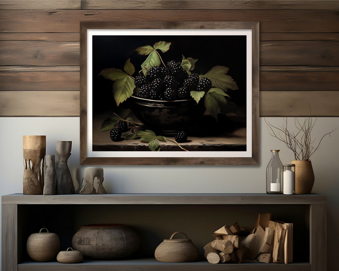 Blackberry Vintage Gothic Still Life Oil Painting Print - Image 4