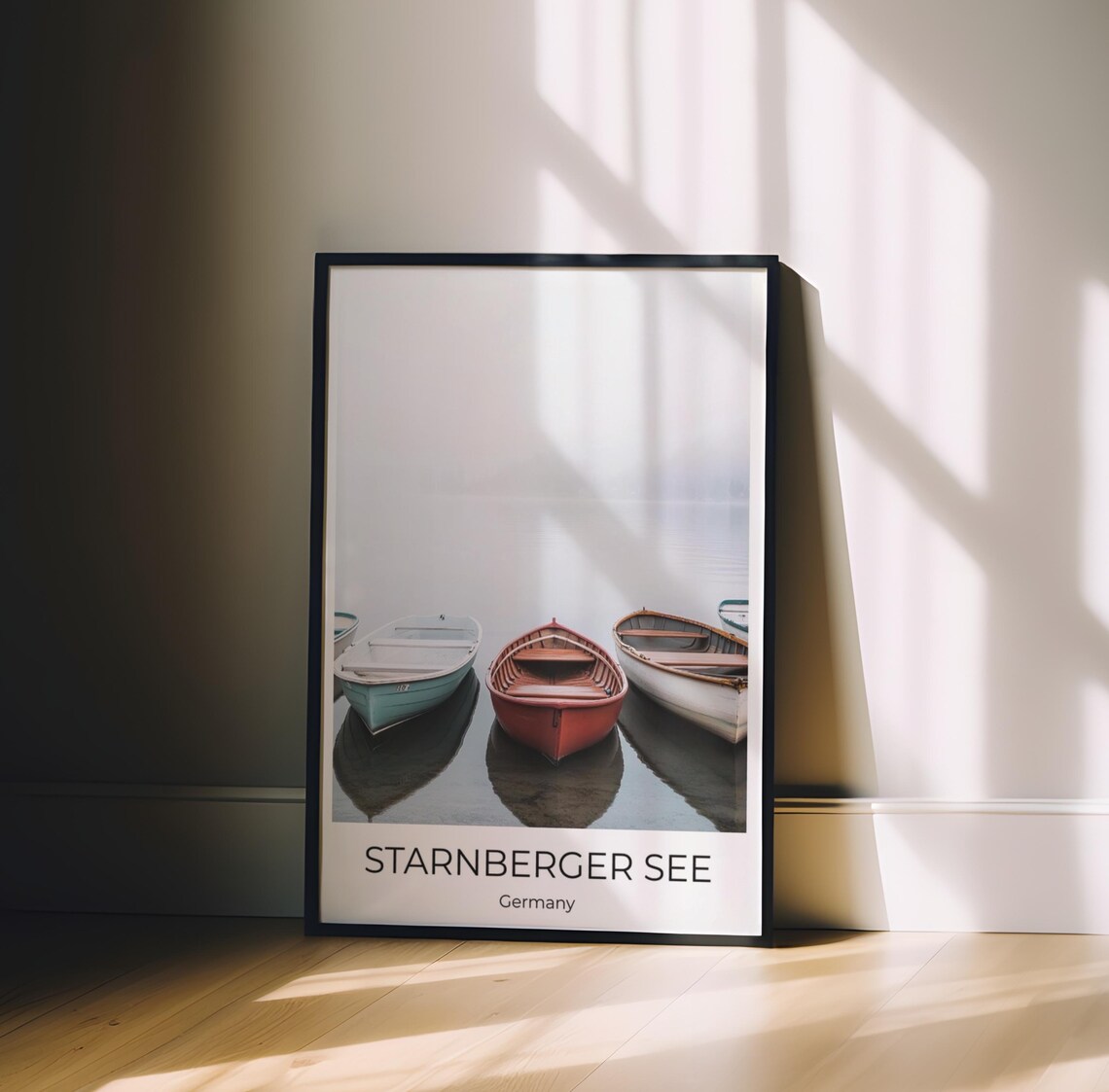 Starnberger See Misty Lake with Colorful Rowboats Germany Poster - Image 4
