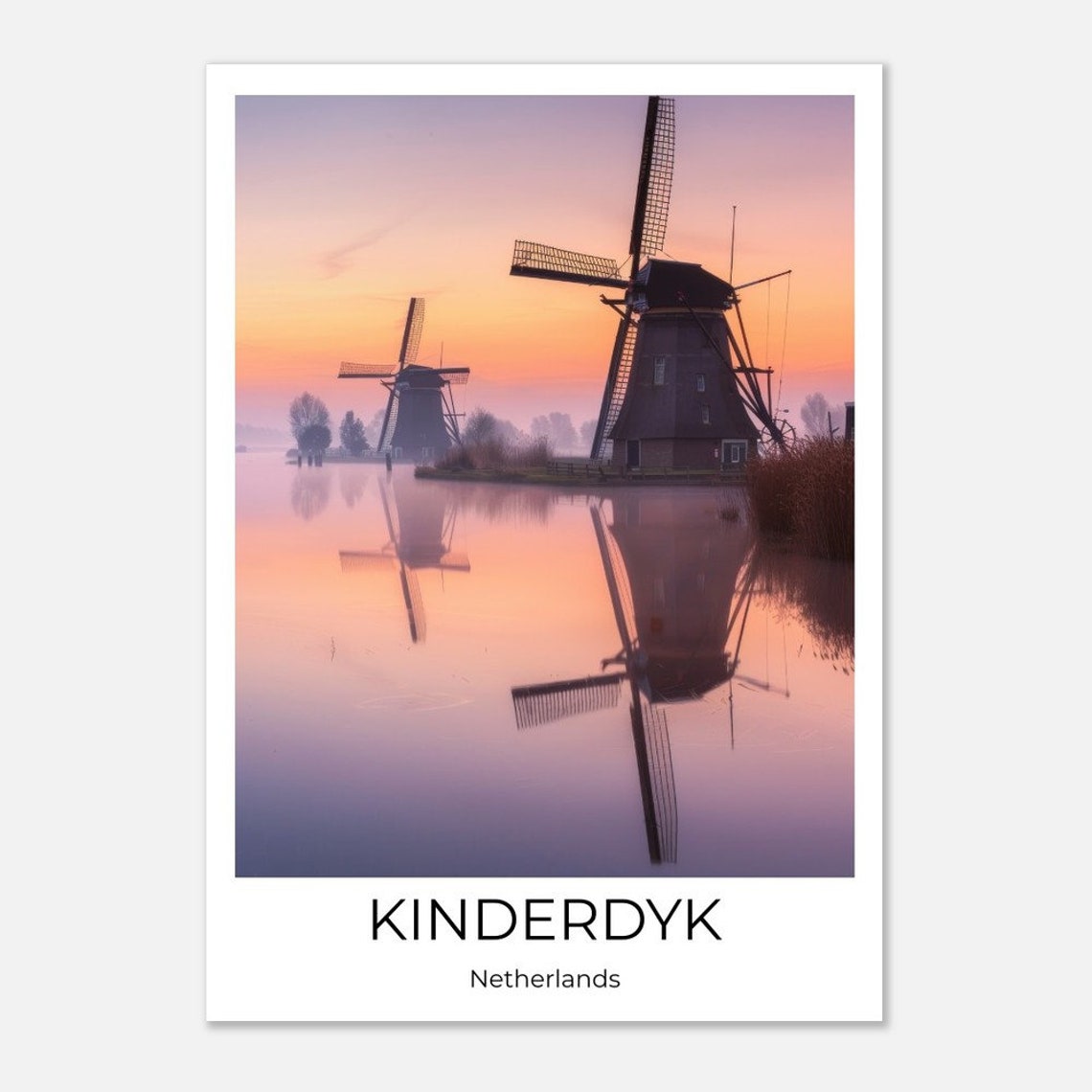 Kinderdijk Netherlands Windmills Sunrise Reflection Travel Poster - Image 5