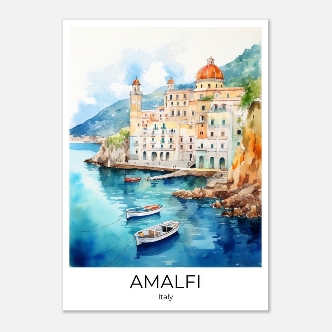 Amalfi Italy Coast Village Dome Church Boats Bay Travel Poster - Image 3