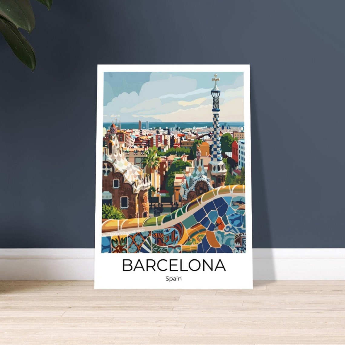 Barcelona Spain Park Guell Mosaic Terrace Modernist Art Poster - Image 2