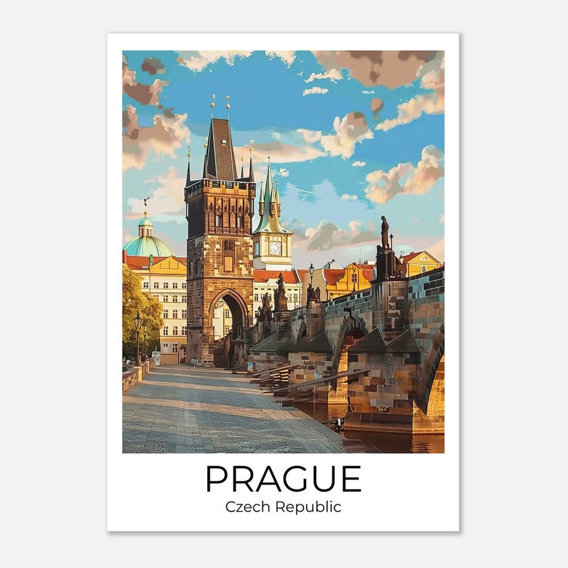 Prague Czech Republic Charles Bridge Tower Morning Light Poster