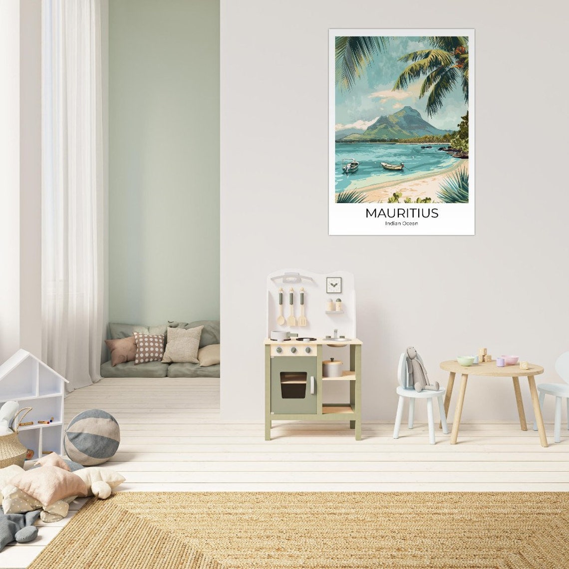 Mauritius Indian Ocean Tropical Beach Sailboat Vintage Travel Poster - Image 2
