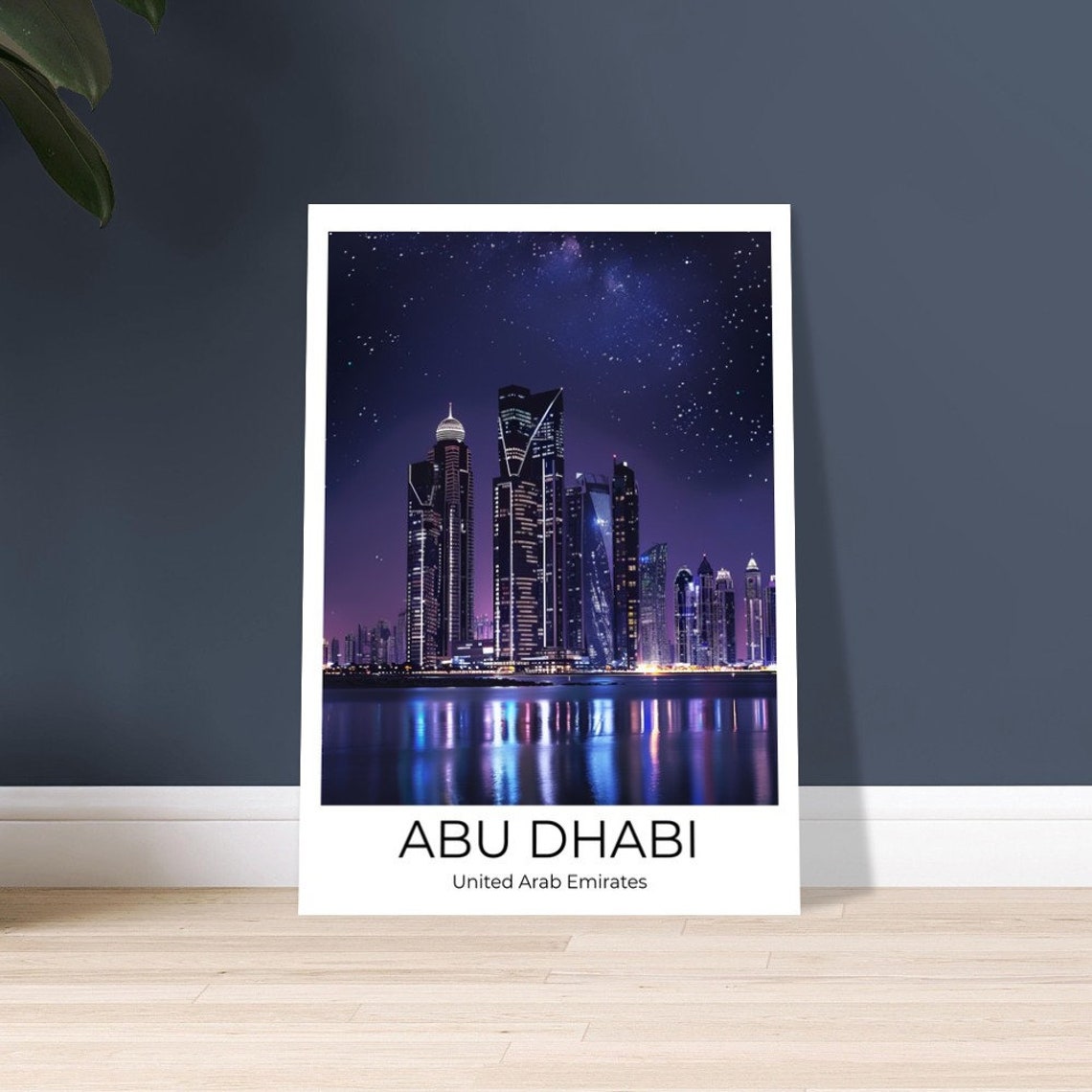Abu Dhabi Night Skyline Under a Starry Sky Travel Art Poster - Image 3