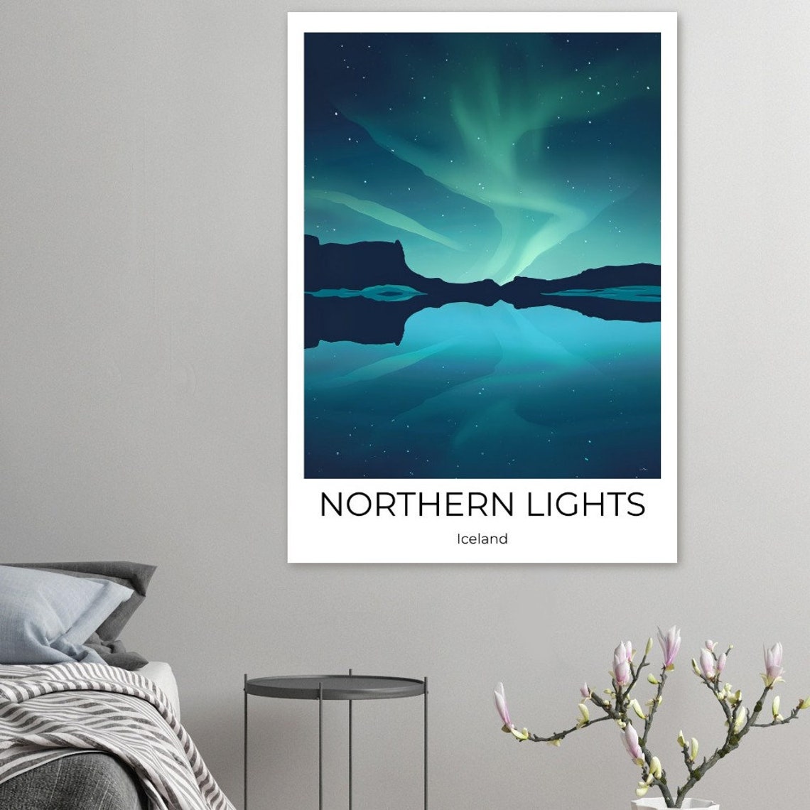 Northern Lights Iceland Aurora Over Still Water Night Sky Poster - Image 4