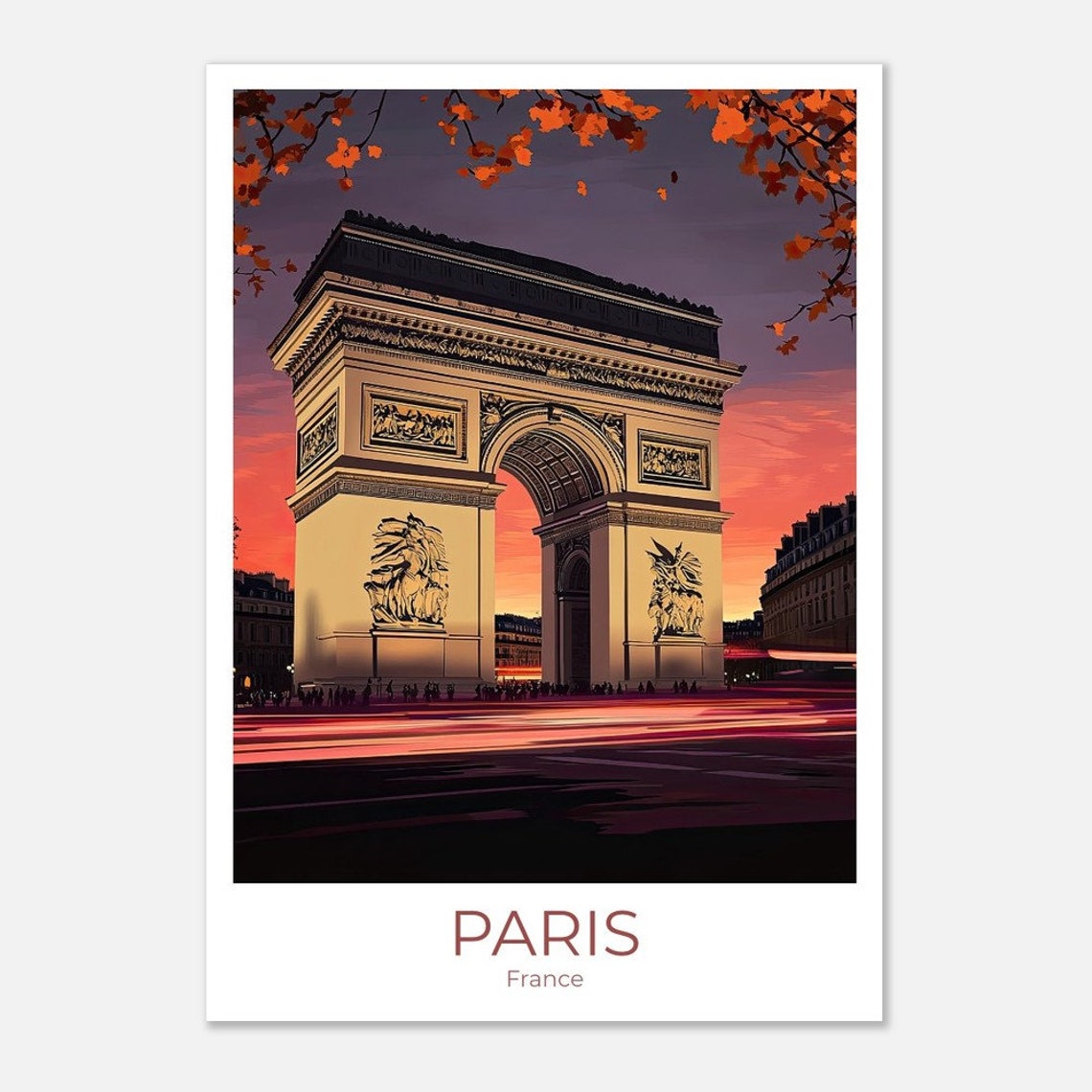 Paris Arc de Triomphe France Autumn Sunset Landmark Travel Poster - Image 4