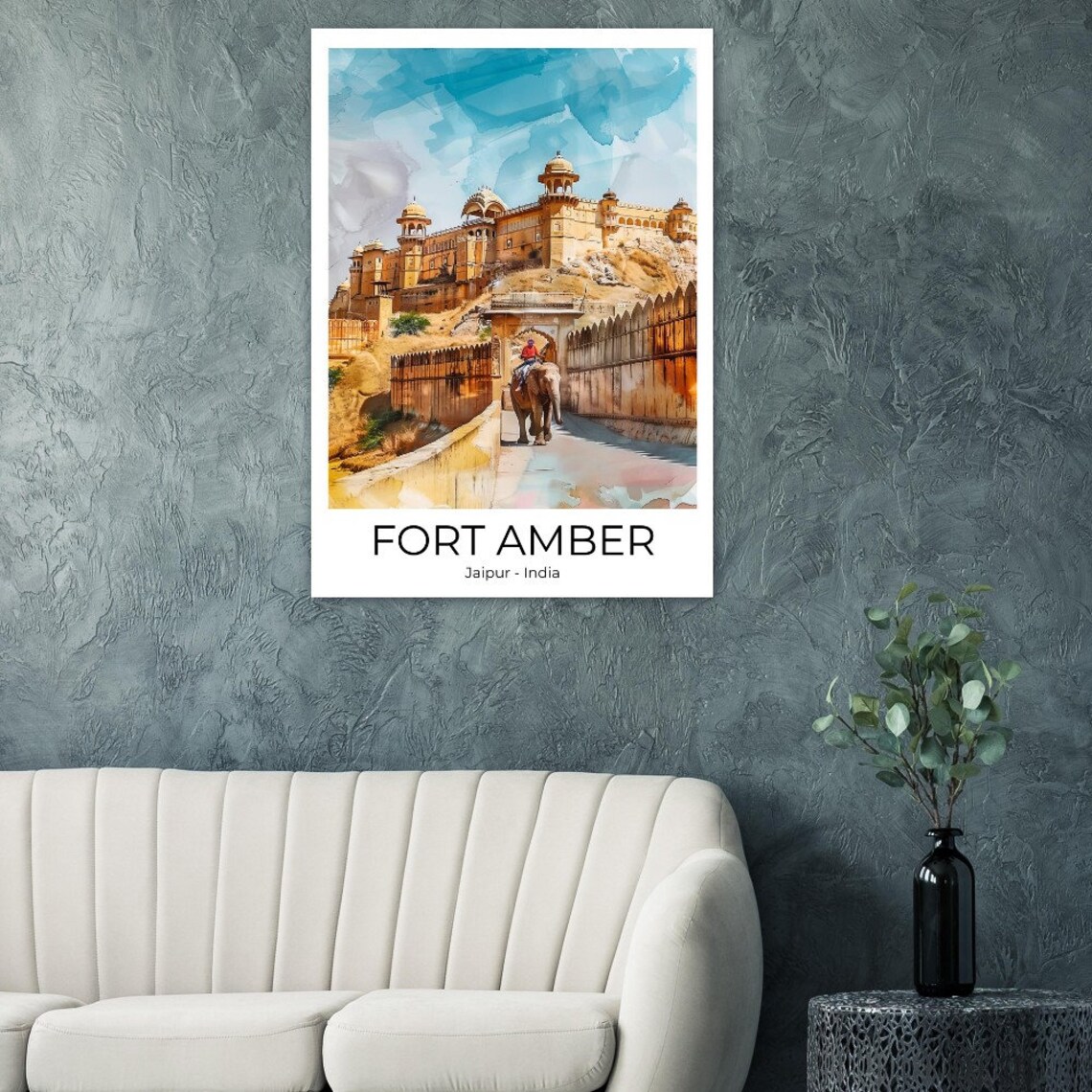 Jaipur India Fort Amber Travel Poster Jaipur Watercolor Travel Print Rajasthan Poster Wall Art India Jaipur Print - Image 3