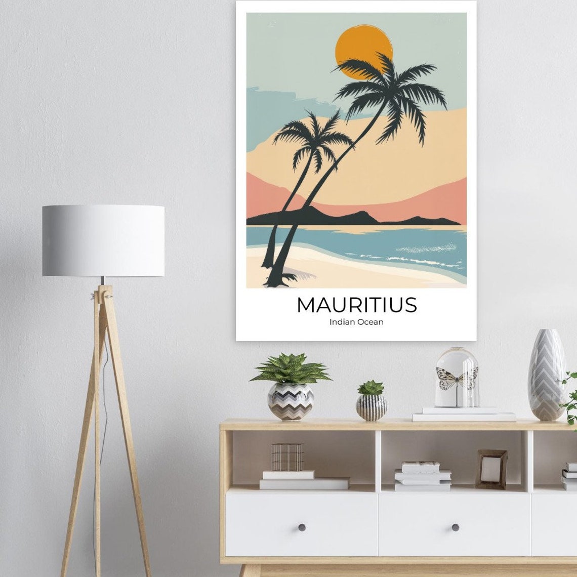 Mauritius Indian Ocean Palm Trees Sunset Beach Scene Art Poster - Image 4